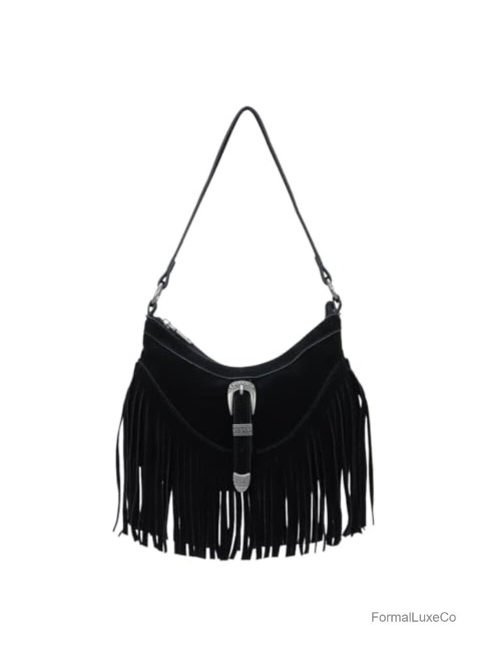 Vintage Suede Fringe Hobo Purse Tassel Shoulder Bag Hippie Western Handbag
